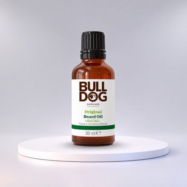 Bulldog Original Beard Oil 30ml on a white display stand
