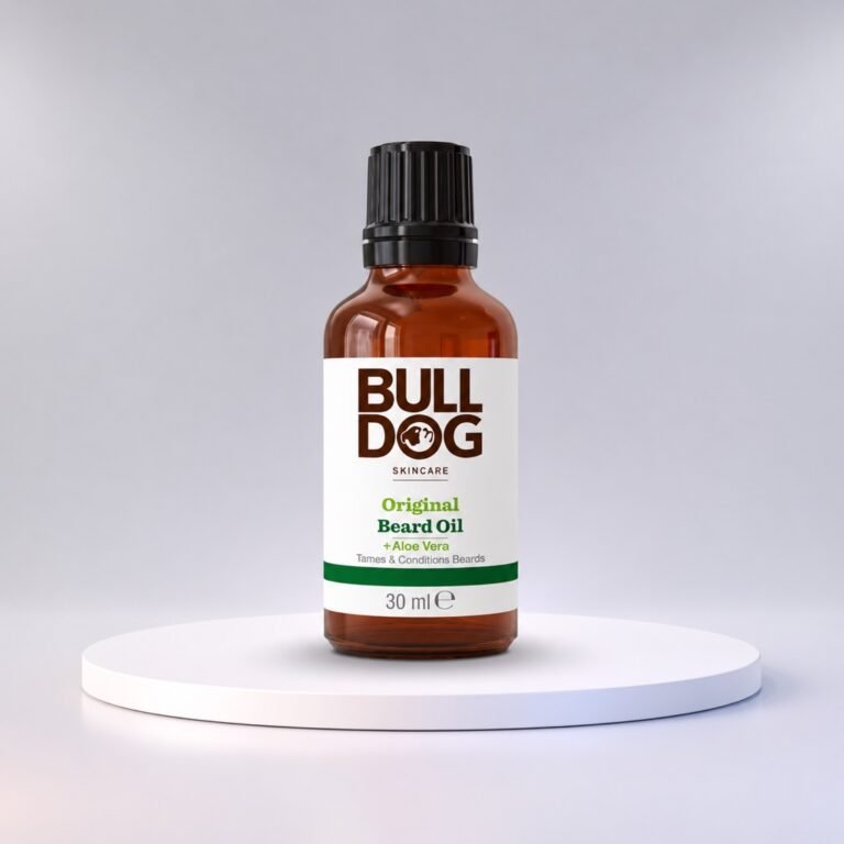 Bulldog Original Beard Oil 30ml on a white display stand