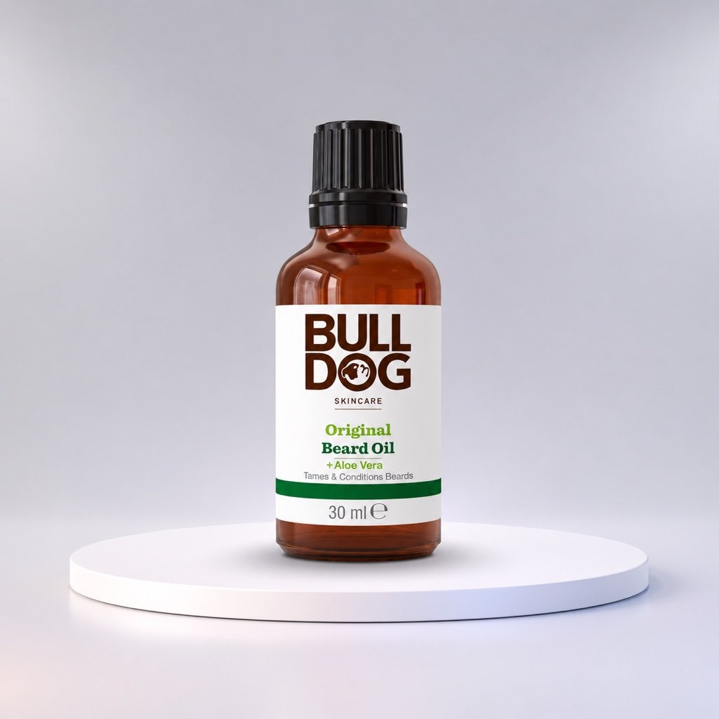 Bulldog Original Beard Oil 30ml on a white display stand