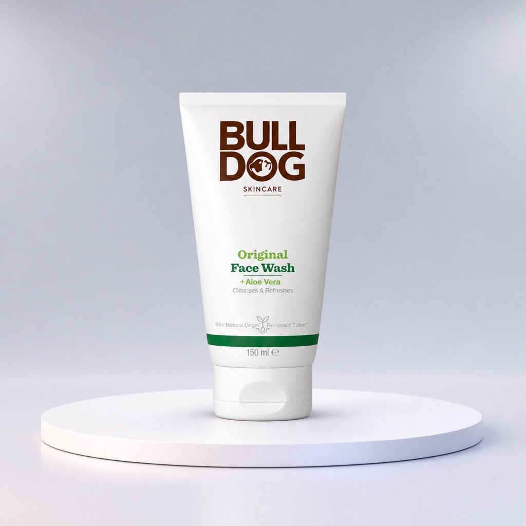 Bulldog Original Face Wash 150ml on a white display stand