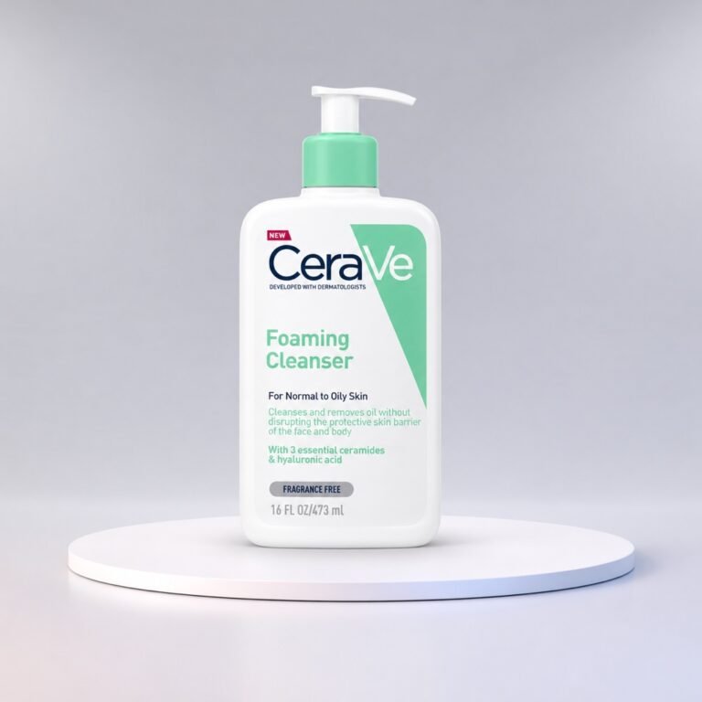 CeraVe Foaming Cleanser 473ml on a white display stand