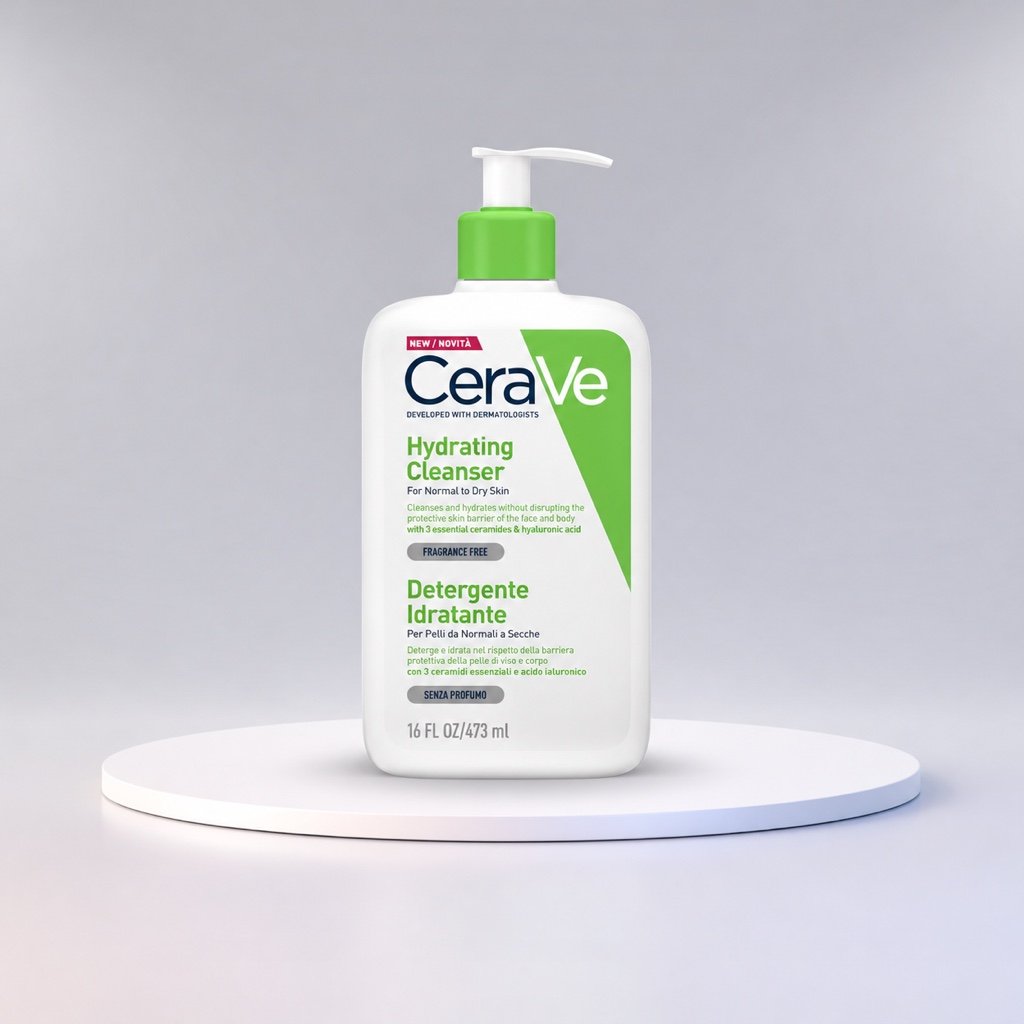 CeraVe Hydrating Cleanser 473ml on a white display stand